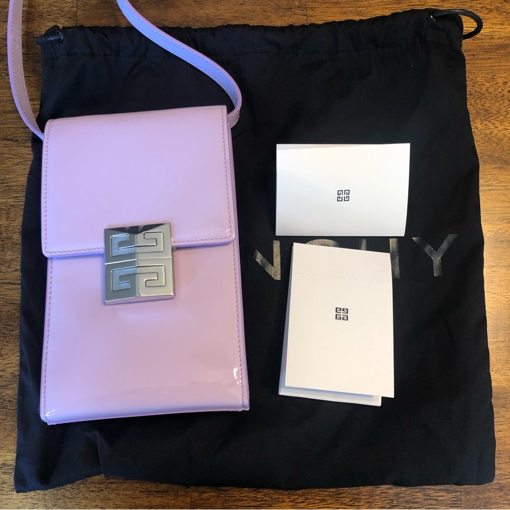 NEW $990 GIVENCHY Mini 4G Patent Leather Crossbody Bag in Lilac!